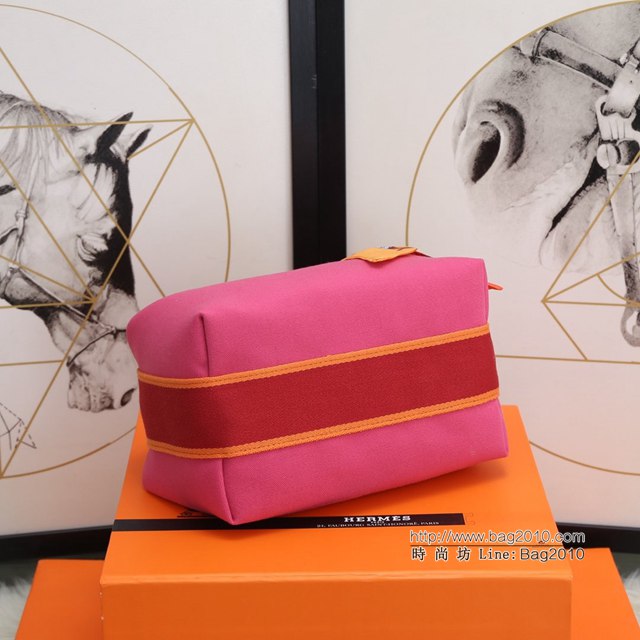 Hermes女包 愛馬仕飯盒包 Trousse Bride-A-Brace Hermes帆布便當包 玫紅  tdh2158